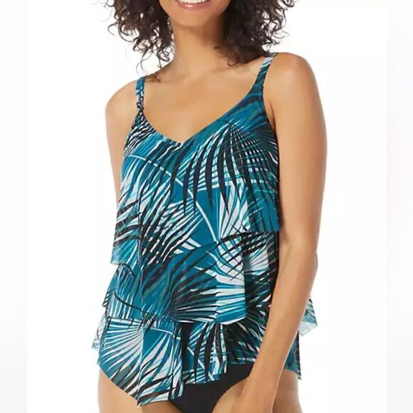 COCO REEF Women's Flourish Bra-Sized Tankini Top swimsuit teal multi 32D - Picture 3 of 8